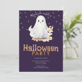 かわいいおばけと星の紫のハロウィンパーティー 招待状 (スタンド正面)