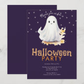 かわいいおばけと星の紫のハロウィンパーティー 招待状 (正面/裏面)