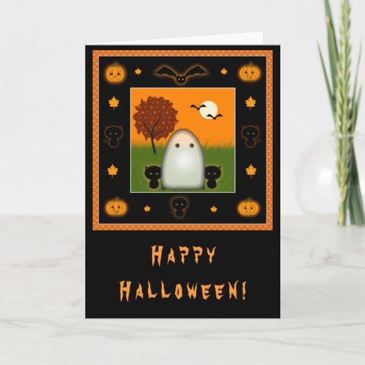かわいいおばけと猫のハロウィンカード カード (正面)