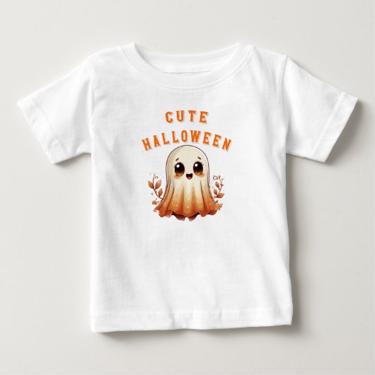 かわいいおばけと秋の葉っぱのハロウィン 👻 ベビーTシャツ (正面)