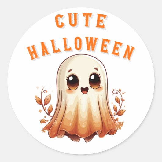 かわいいおばけと秋の葉っぱのハロウィン 👻 ラウンドシール (正面)