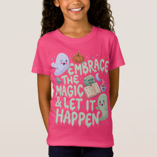 かわいいおばけと魔法の本のハロウィーン女子Tシャツ Tシャツ