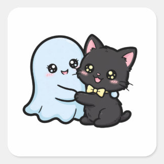 かわいいおばけと黒猫のハロウィンカワイイ スクエアシール