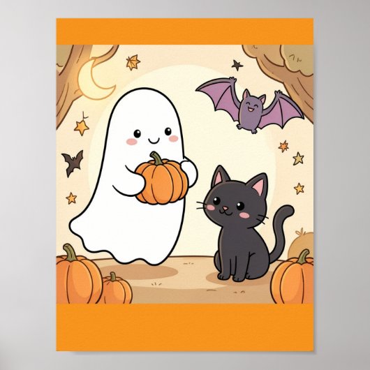 かわいいおばけと黒猫のハロウィン ポスター (正面)