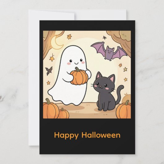 かわいいおばけと黒猫のハロウィン 招待状 (正面)
