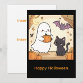 かわいいおばけと黒猫のハロウィン 招待状 (正面/裏面)