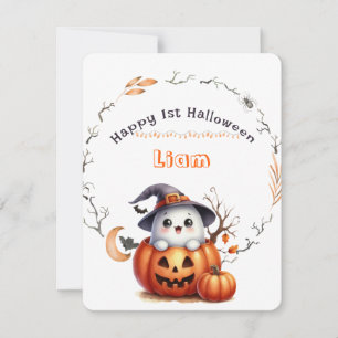 かわいいおばけのかぼちゃの男の子 ハッピーハロウィンデビュー シーズンカード