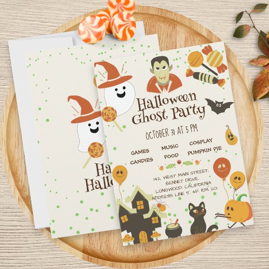 かわいいおばけのかぼちゃコウモリの子供たちのハロウィンパーティー 招待状
