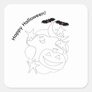 かわいいおばけのかぼちゃコウモリ ハロウィンを彩ろう スクエアシール