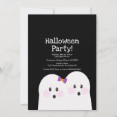 かわいいおばけのカップル ハロウィンパーティー 黒+紫 招待状 (正面)
