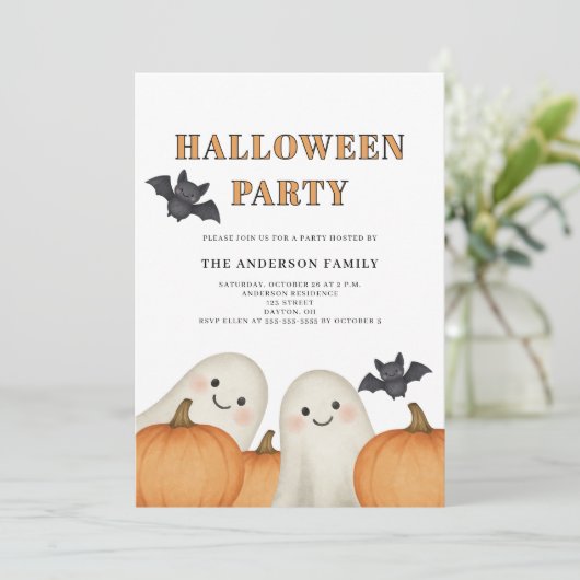 かわいいおばけのカボチャ ハロウィンパーティー 招待状 (スタンド正面)