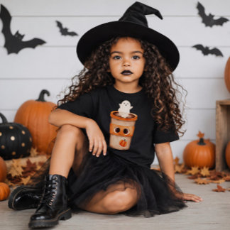 かわいいおばけのコーヒーカップのトドラー・ハロウィンTシャツ トドラーTシャツ