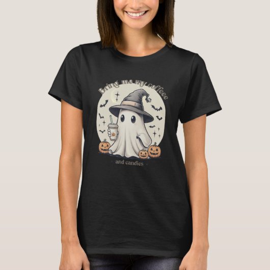 かわいいおばけのコーヒーキャンディーハロウィンTシャツ Tシャツ (正面)
