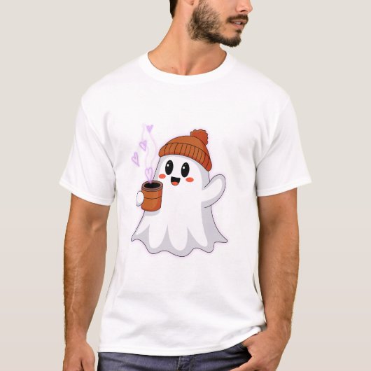 👻 かわいいおばけのコーヒー好き Tシャツ (正面)
