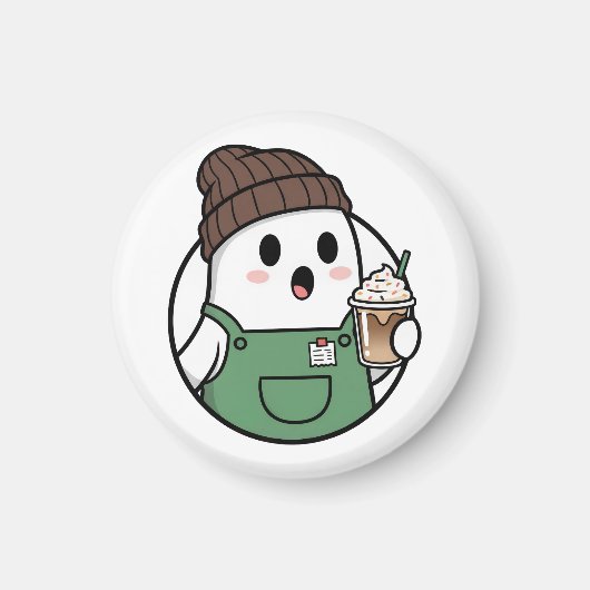 かわいいおばけのコーヒー バッジ マグネット (正面)