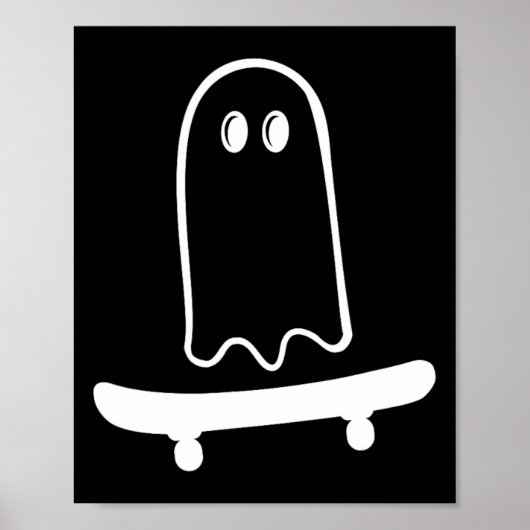 かわいいおばけのスケートボード ハロウィンのスケボー好きに ポスター (正面)