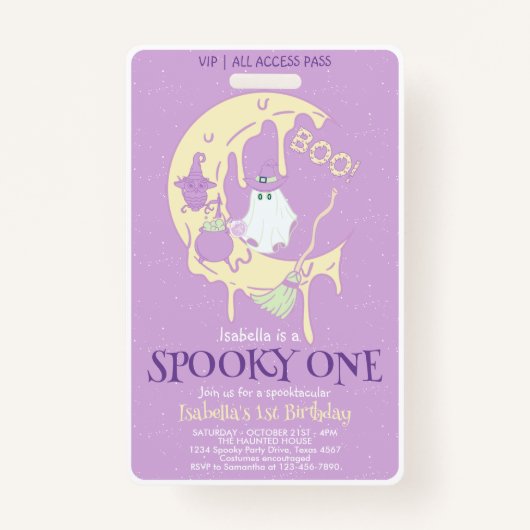 かわいいおばけのスパイシーな1歳の誕生日ハロウィンVIP バッジ (正面)