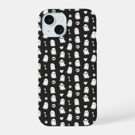 かわいいおばけのドクロ柄 ブラックスマホケース iPhone 15ケース