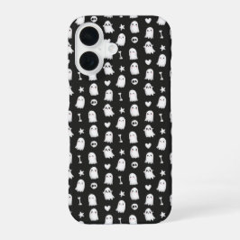 かわいいおばけのドクロ柄 ブラックスマホケース iPhone 16ケース