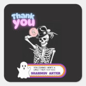 かわいいおばけのハロウィンお礼のしタグ スクエアシール (正面)