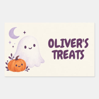 かわいいおばけのハロウィンお菓子袋（名入れ可能） 長方形シール