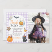 かわいいおばけのハロウィンお誕生日パーティーの写真 サンキューカード (正面)