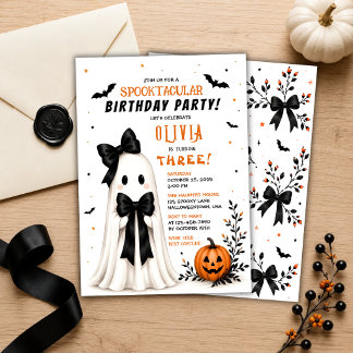 かわいいおばけのハロウィンお誕生日パーティーの女の子 招待状