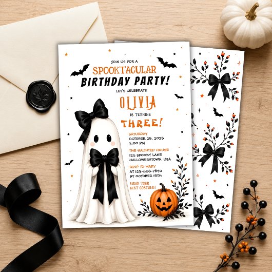 かわいいおばけのハロウィンお誕生日パーティーの女の子 招待状