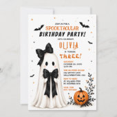 かわいいおばけのハロウィンお誕生日パーティーの女の子 招待状 (正面)