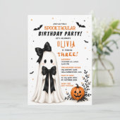 かわいいおばけのハロウィンお誕生日パーティーの女の子 招待状 (スタンド正面)