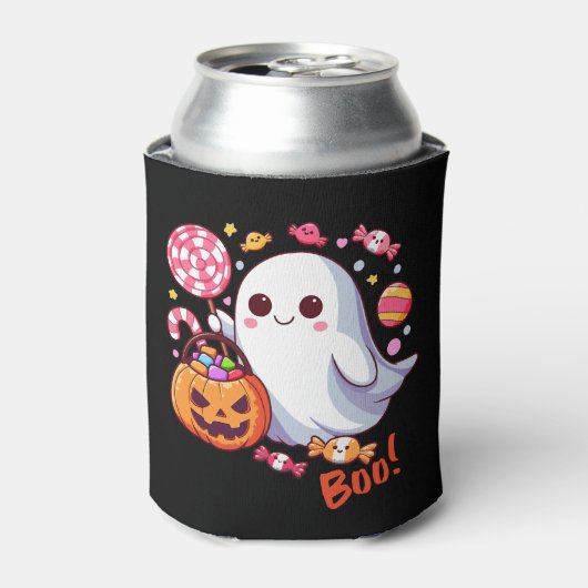かわいいおばけのハロウィンの幽霊、かぼちゃ、お菓子 缶クーラー (缶正面)