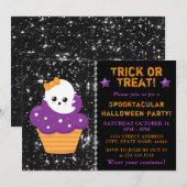 かわいいおばけのハロウィンカップケーキ子供パーティー 招待状 (正面/裏面)