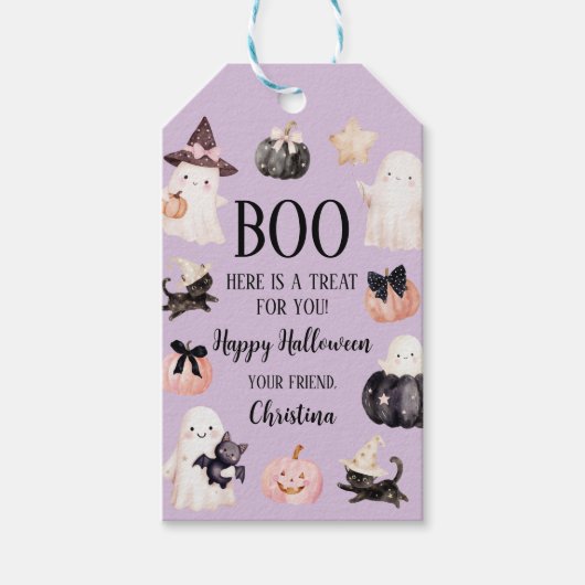 かわいいおばけのハロウィンガール 1歳の誕生日パーティー ギフトタグ (正面)