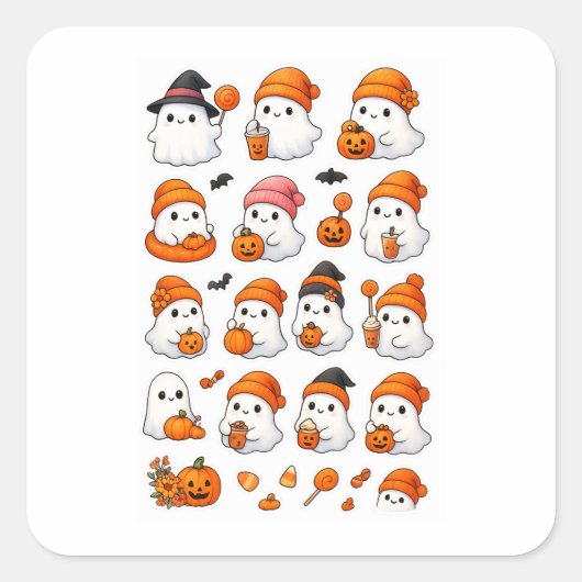 かわいいおばけのハロウィンステッカーシート| スクエアシール (正面)
