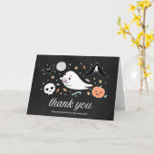 かわいいおばけのハロウィンベビーシャワーのお礼カード カード (黄色い花)