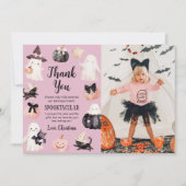 かわいいおばけのハロウィン女子 誕生日パーティー 写真 サンキューカード (正面)