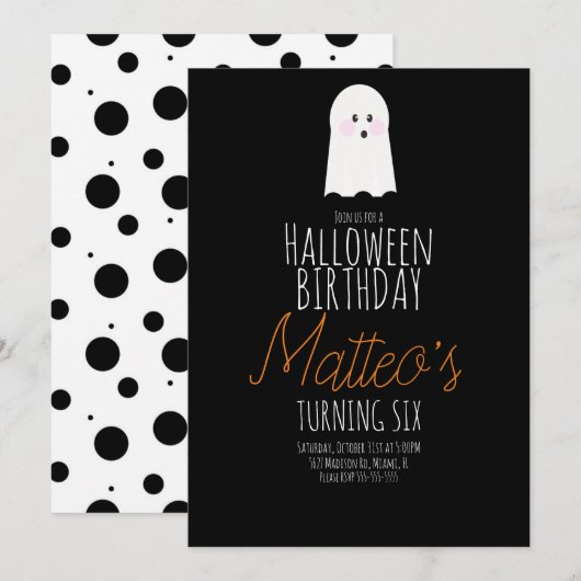 かわいいおばけのハロウィン子供の誕生日パーティーイベント 招待状 (正面/裏面)