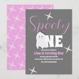 かわいいおばけのハロウィン誕生日スポーキーなのグレー 招待状