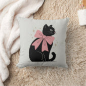 かわいいおばけのハロウィン黒猫のリボン クッション (ブランケット)