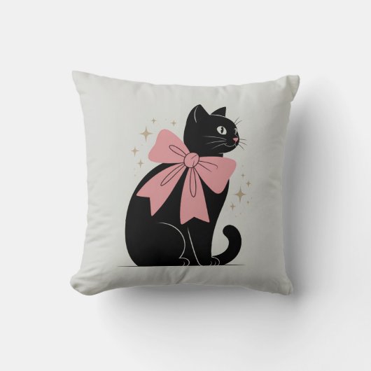 かわいいおばけのハロウィン黒猫のリボン クッション (正面)