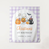 かわいいおばけのハロウィン1歳誕生日パーティー タペストリー (正面)