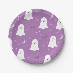 かわいいおばけのハロウィン パープル紙皿 ペーパープレート