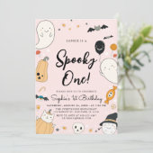 かわいいおばけのハロウィーンスプーキーな1歳の誕生日パーティー 招待状 (スタンド正面)