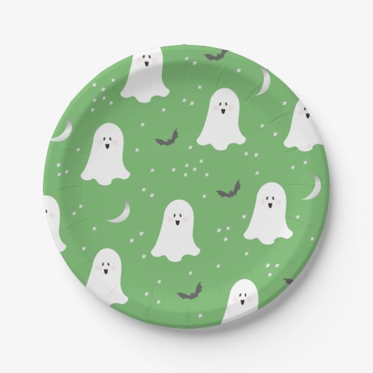 かわいいおばけのハロウィーン緑の紙皿 ペーパープレート (正面)