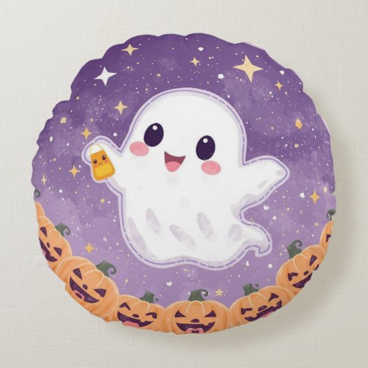 かわいいおばけの丸いクッション 💫👻 ラウンドクッション (正面)
