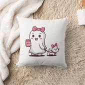 かわいいおばけの女の子キッズハロウィン衣装と子犬 クッション (ブランケット)