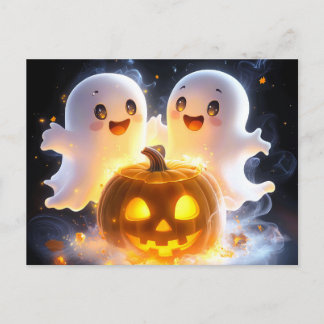 かわいいおばけの家族 ハロウィンのかぼちゃ 怖い夜 シーズンポストカード