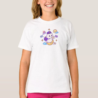 かわいいおばけの月便 - レタつきハロウィーンのおばけ Tシャツ