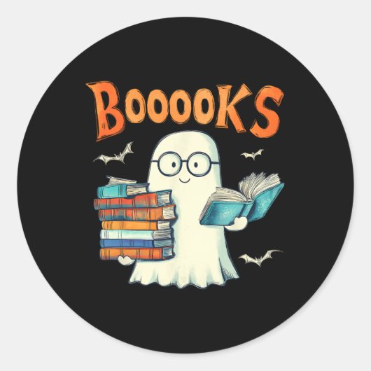 かわいいおばけの本を読む先生 ハロウィン ラウンドシール (正面)