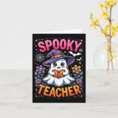 かわいいおばけの本を読む怖い先生 面白いハロウィン カード (黄色い花)